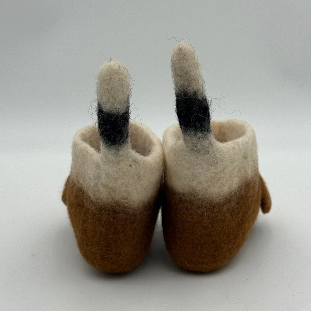 Handmade Boiled Wool Puppy Dog Baby Booties Felted Animal Slippers Brown White
